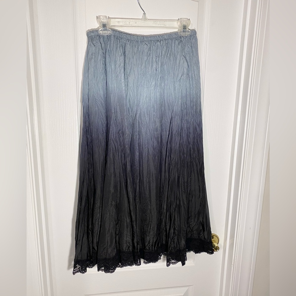 Y2K Karen Kane SILK Crinkle Texture Lace Hem Skirt Blue Black Ombré Petite Small